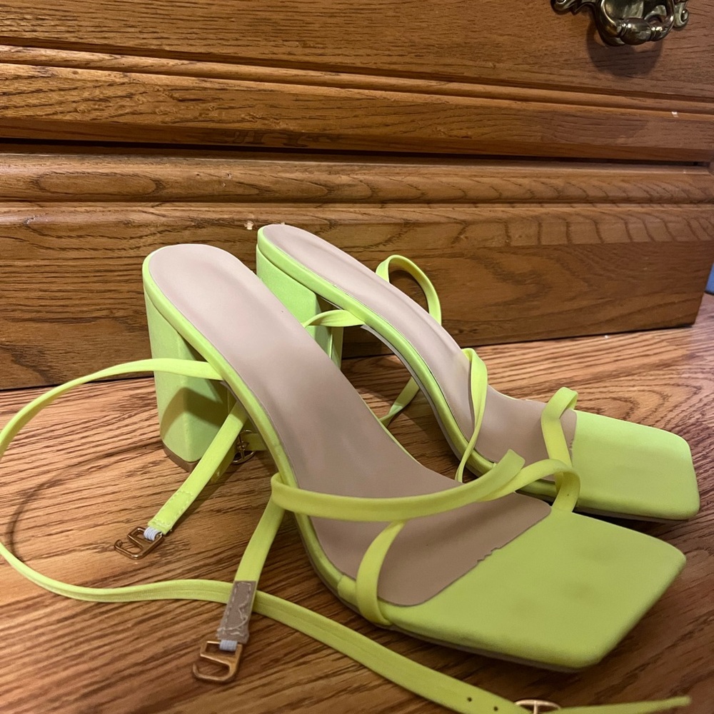 Women's Neon Yellow Strappy Block Heels